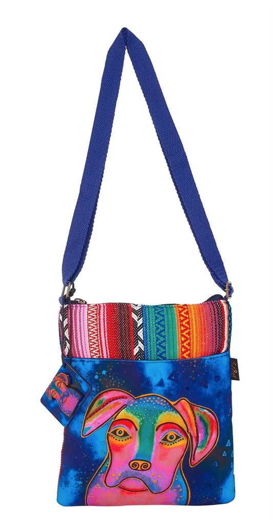 Laurel Burch Woof Dog Small Crossbody Shoulder Bag, 8.5" x 10"