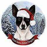Holiday Pet Gifts Rat Terrier Black/White Cropped Santa Hat Porcelain Ornament