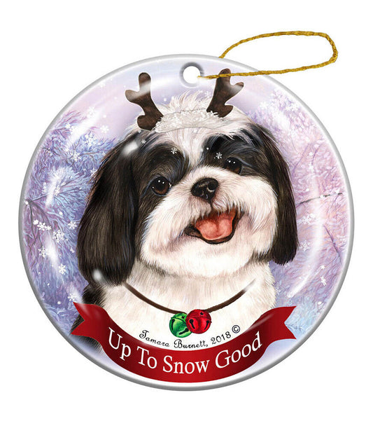 Holiday Pet Gifts Shih Tzu Black White Dog Porcelain Christmas Ornament