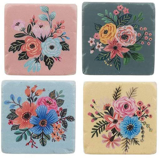 Ganz CB176478 Boho Floral Coaster, Set of 4, 4-inch Square