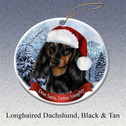 Black and Tan Dachshund Dog Santa Hat Christmas Ornament Porcelain USA-made