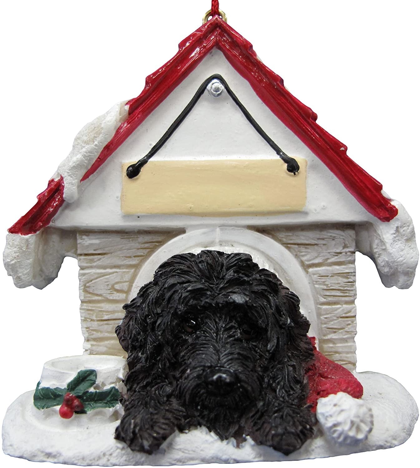 Black Labradoodle Doghouse Ornament Hand Painted and Easily Personalized