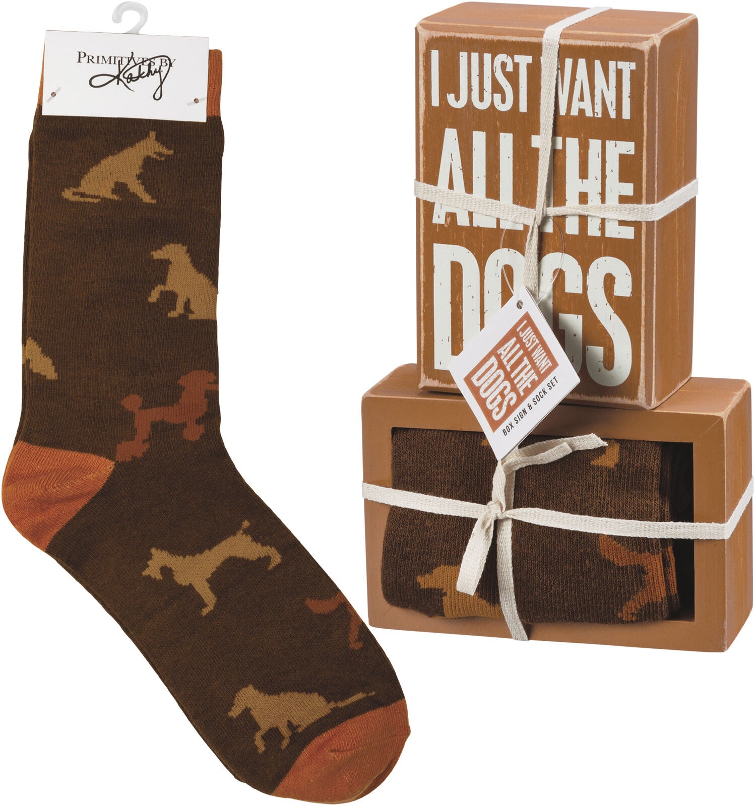 Primitives by Kathy Box Sign & Sock Set - I Just Want All The Dogs