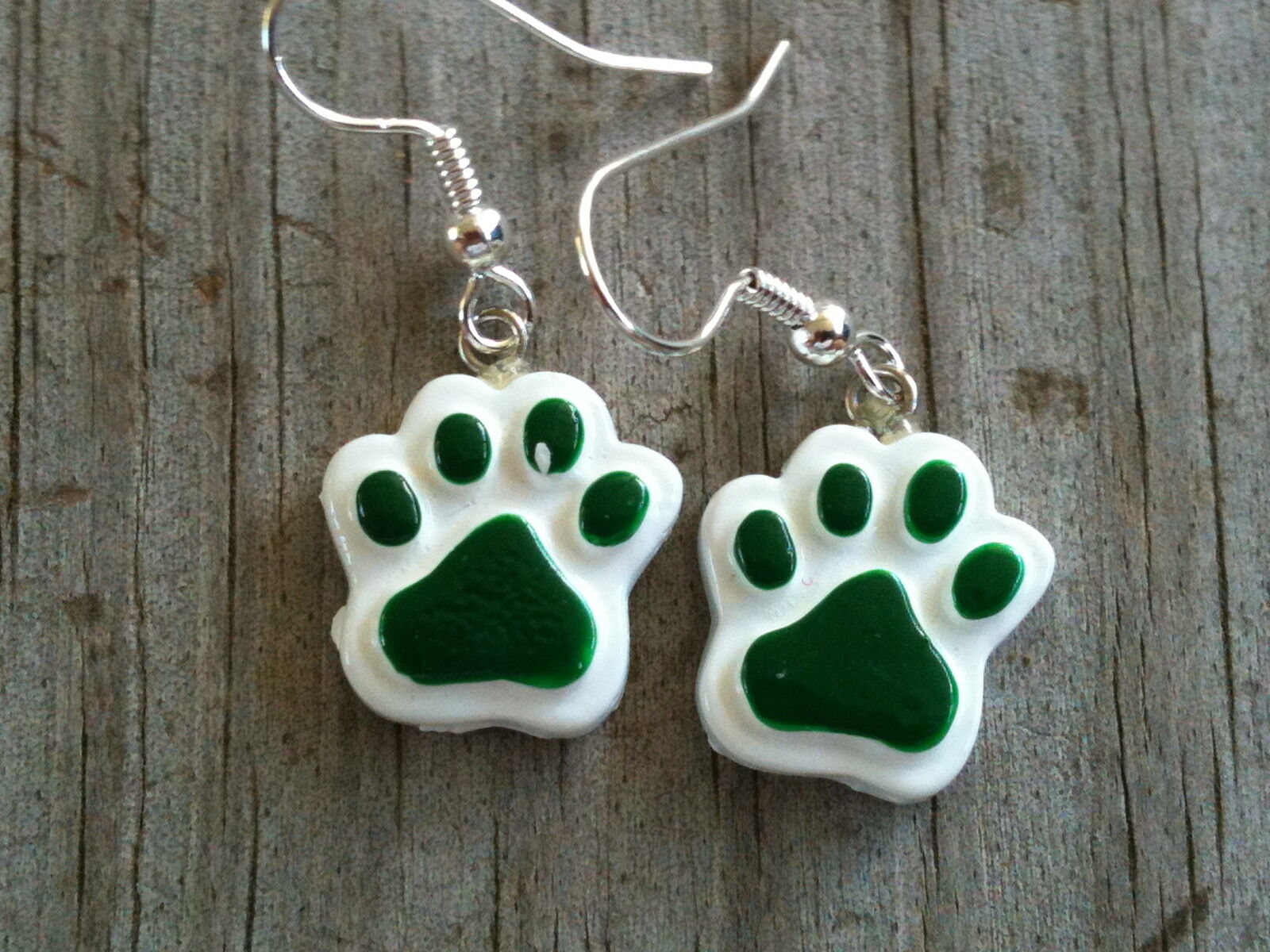 Green Hand-Painted Polyresin Cat Dog Tiger Paw Print Earrings