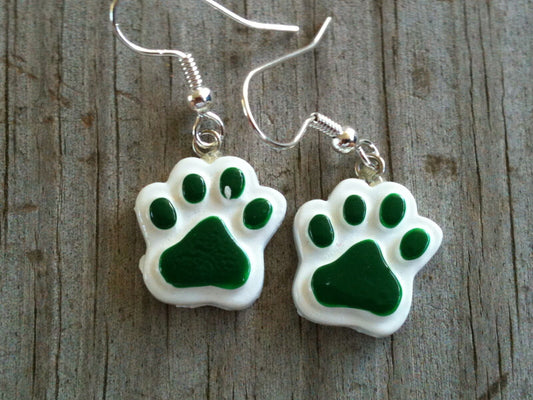 Green Hand-Painted Polyresin Cat Dog Tiger Paw Print Earrings