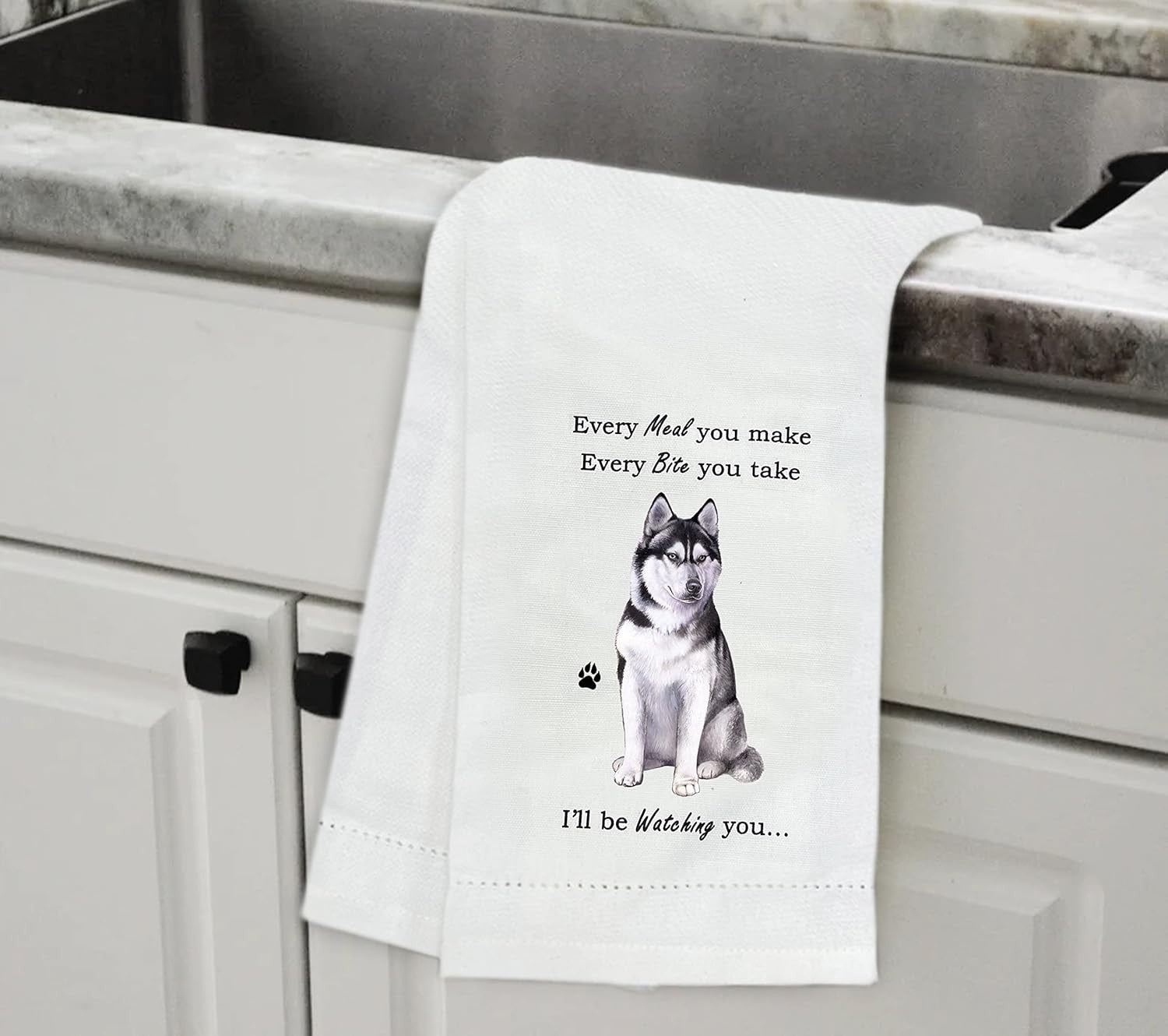 E&S Pets 711-40 Siberian Husky Kitchen Towels Dog Kitchen Towel, Off-white