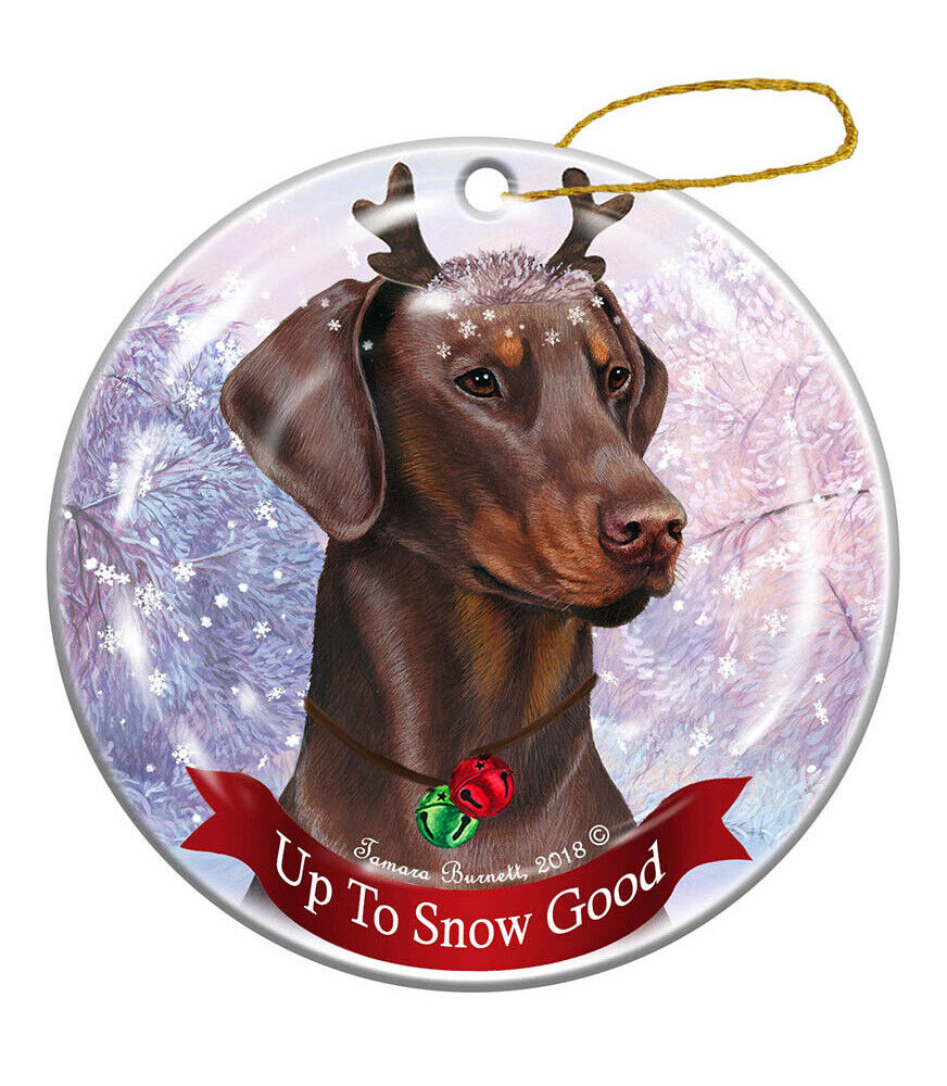 Holiday Pet Gifts Doberman Red Uncropped Dog Porcelain Christmas Ornament