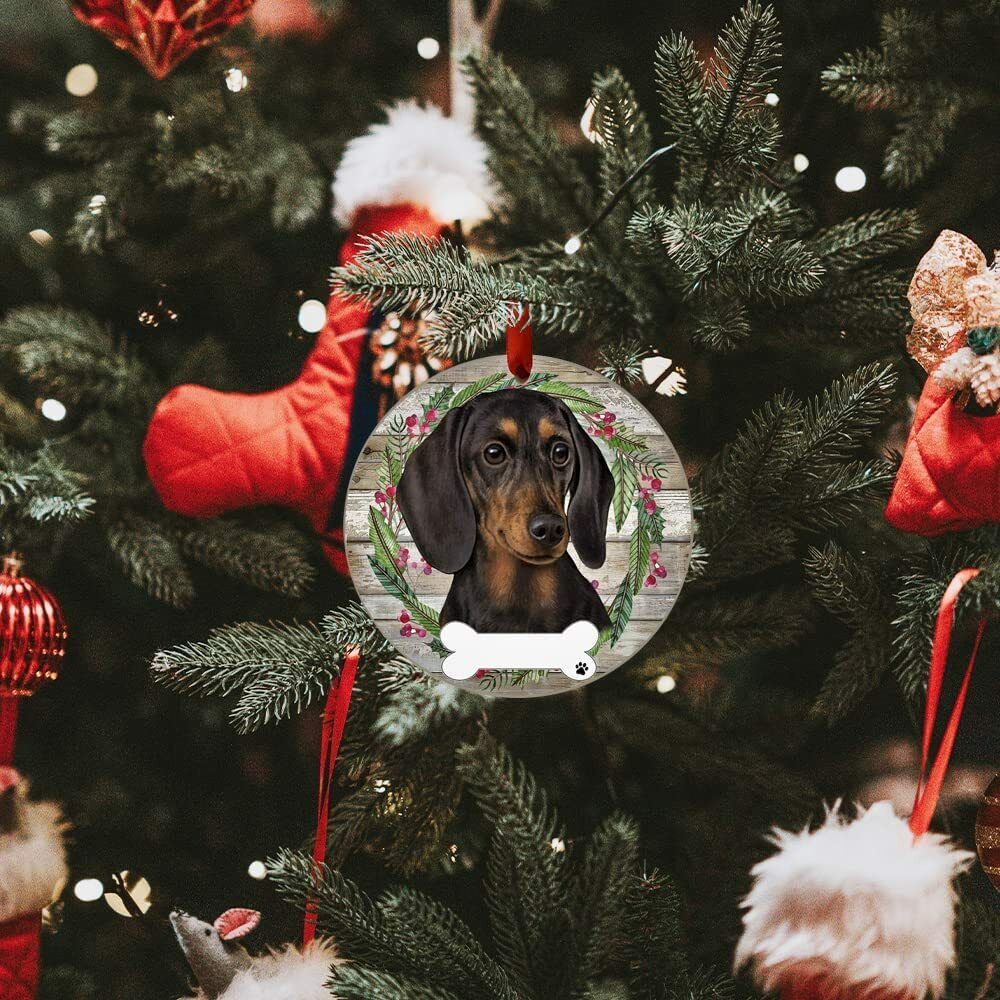 Black Dachshund Ornament - E&S Pets, DIY Personalizable, Ceramic Round Ornament