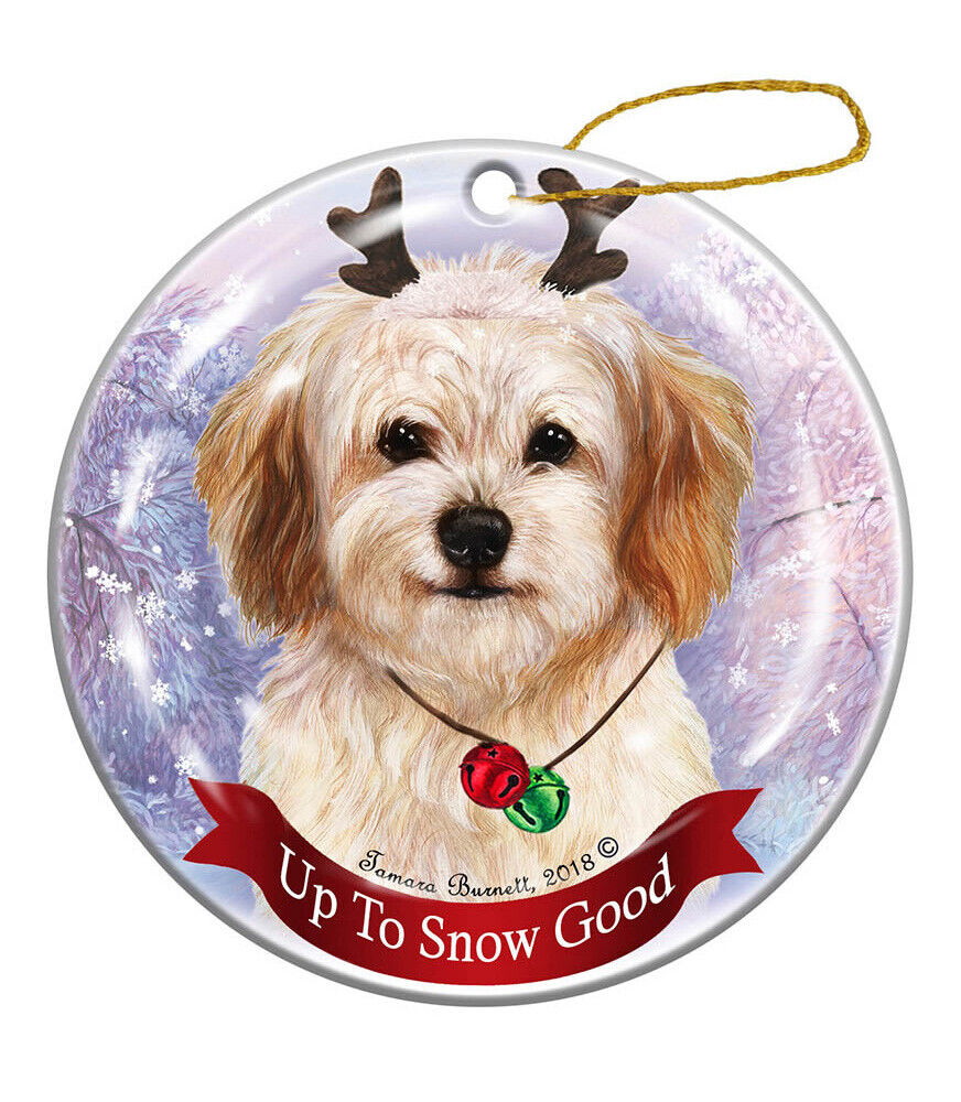 Holiday Pet Cavachon Reindeer Dog Porcelain Christmas Ornament