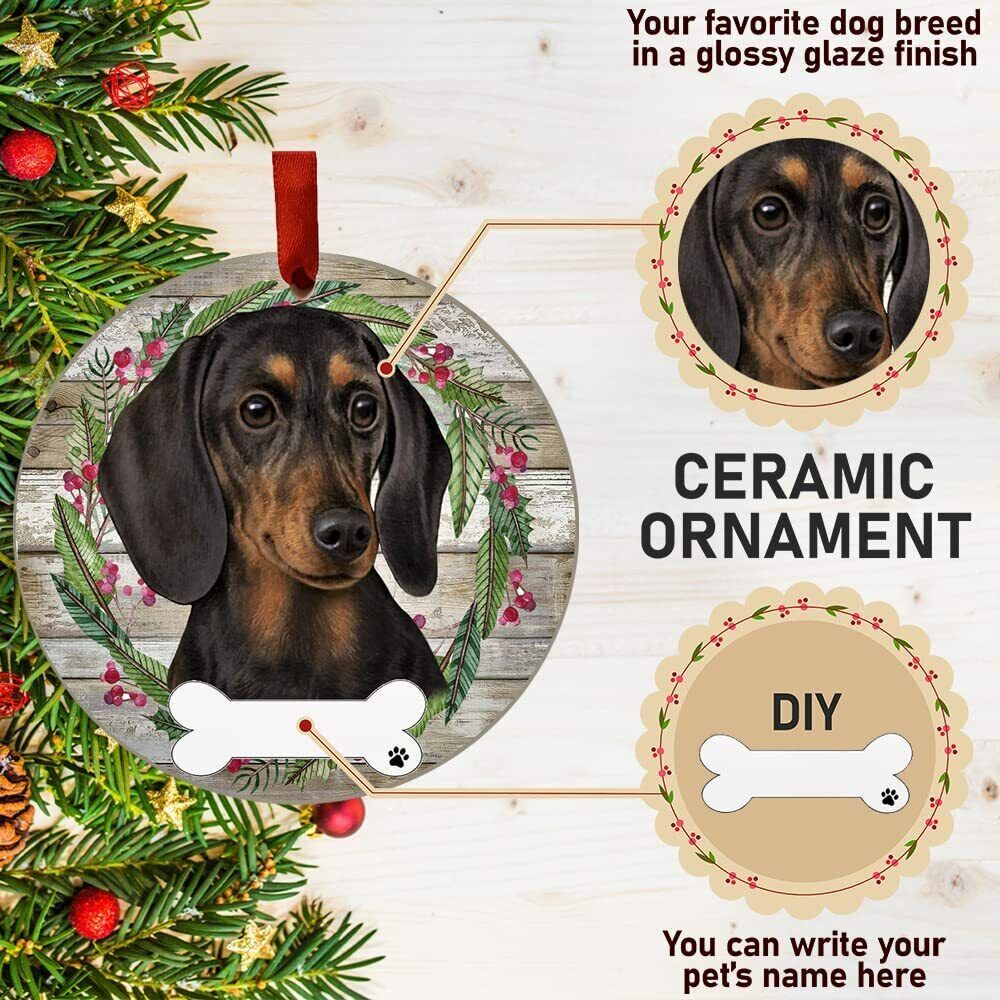 Black Dachshund Ornament - E&S Pets, DIY Personalizable, Ceramic Round Ornament