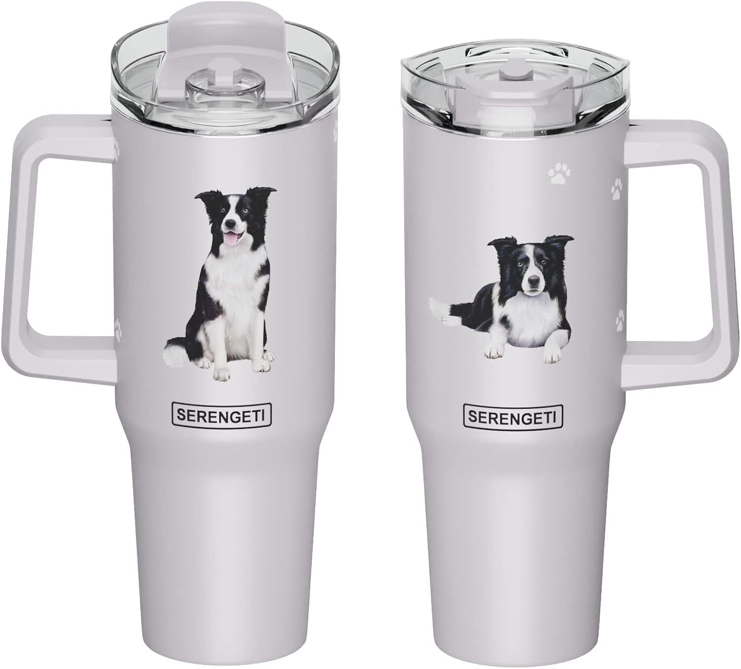 Serengeti 40 Oz Border Collie Dog Stainless Steel Tumbler w Handle, Straw & Lid