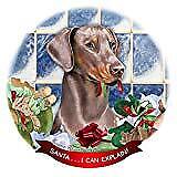 Doberman Fawn Uncropped Porcelain Ornament Pet Gift Santa I Can Explain!