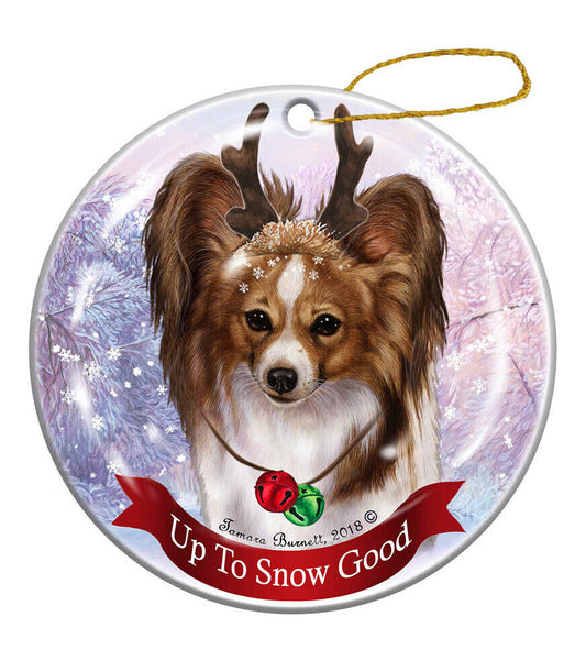 Holiday Pet Gifts Papillon Sable/White Dog Porcelain Christmas Ornament