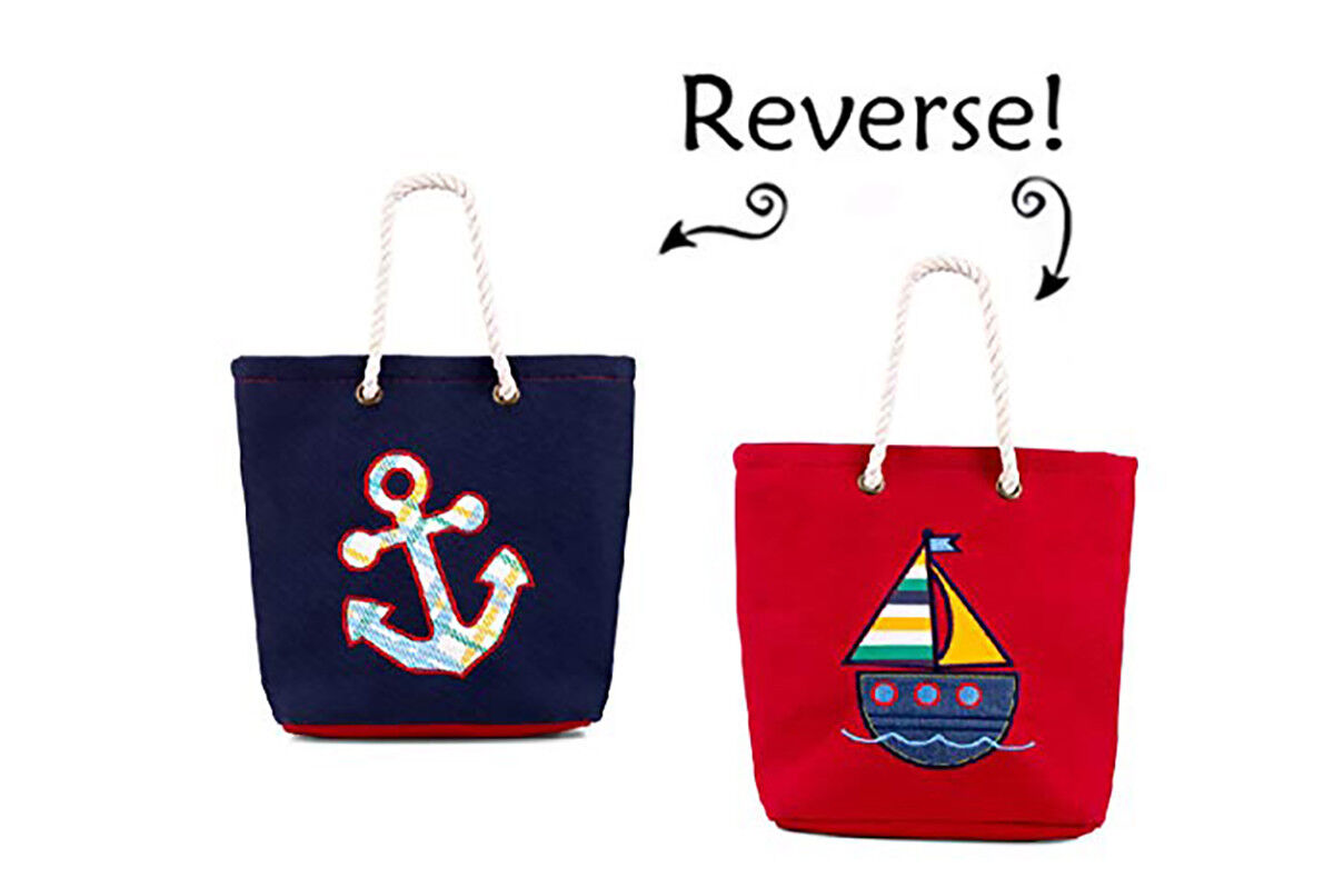 FlapJackKids Two-Sided Beach Bag Tote Cotton Canvas Anchor / Sailboat