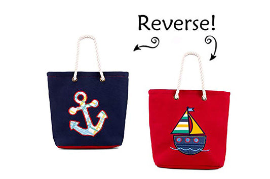 FlapJackKids Two-Sided Beach Bag Tote Cotton Canvas Anchor / Sailboat