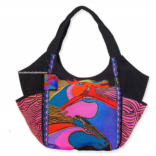 Laurel Burch Wild Stallions Horse Large Scoop Tote, 22" x 5.5" x 13"