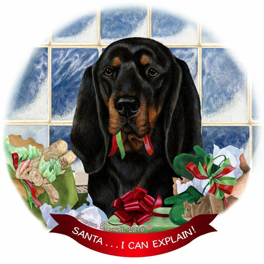 Black/Tan Coonhound Dog Porcelain Ornament Pet Gift 'Santa I Can Explain!'