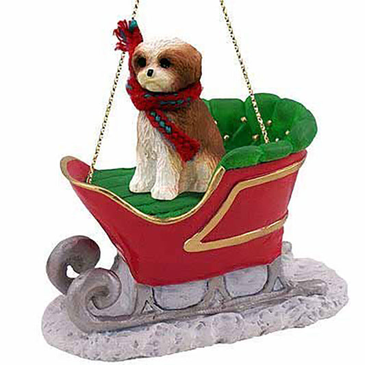 Shih Tzu Puppy Sport Cut Tan Sleigh Dog Holiday Ornament