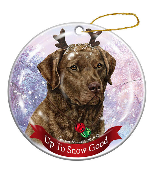 Holiday Brown Chesapeake Bay Retriever Reindeer Dog Porcelain Christmas Ornament