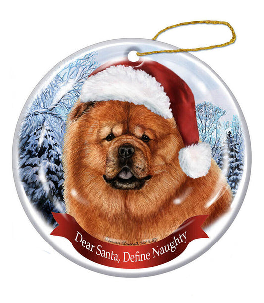 Holiday Pet Gifts Chow Chow Red Santa Hat Dog Porcelain Christmas Tree Ornament