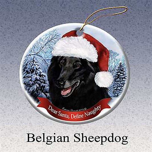 Holiday Pet Gifts Belgian Sheepdog Santa Hat Porcelain Christmas Tree Ornament