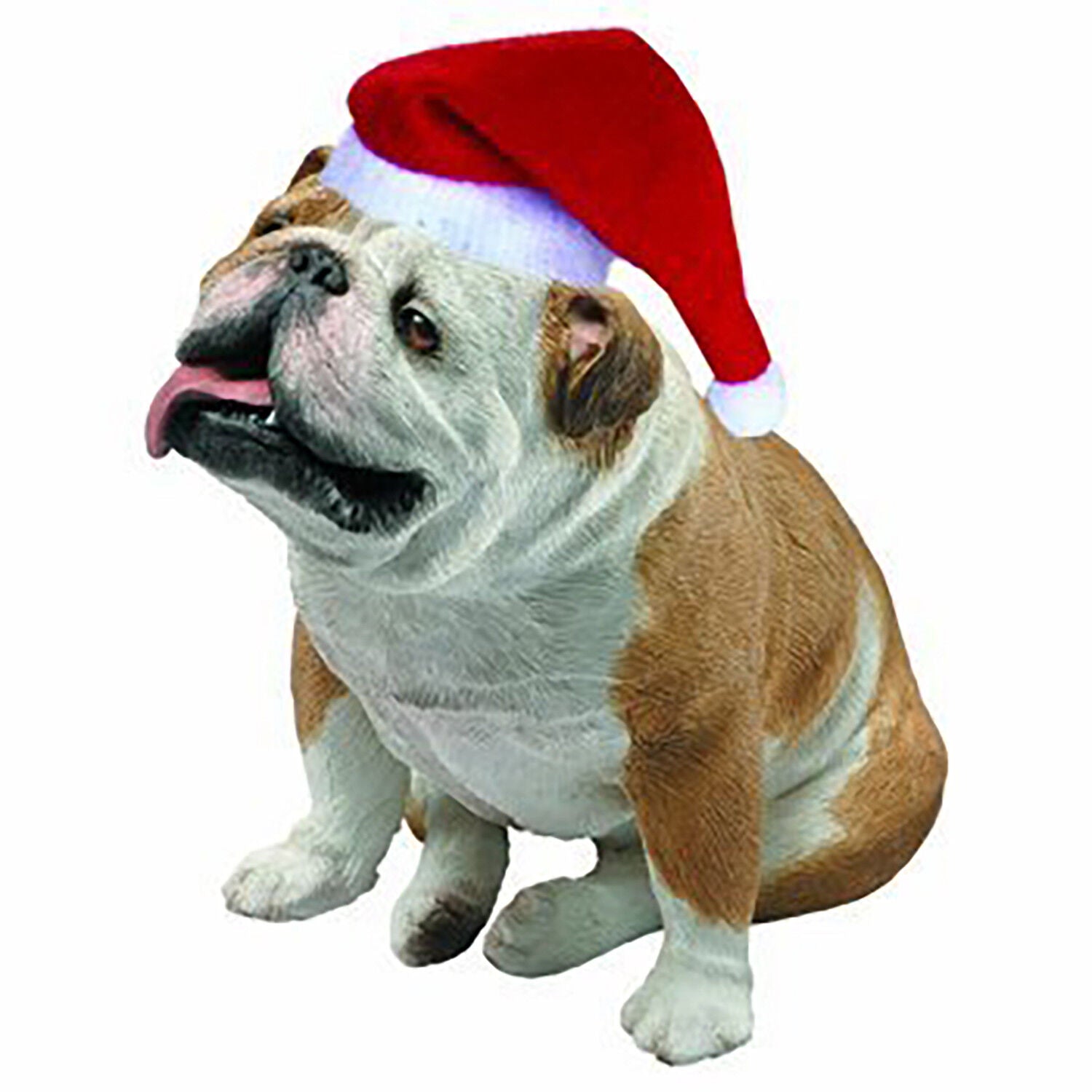 Sandicast Ornament Fawn Bulldog with Santa hat.