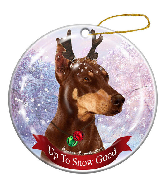 Holiday Pet Gifts Red Doberman Cropped Ears Dog Porcelain Christmas Ornament