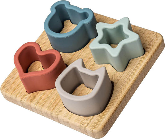 Mary Meyer Simply Silicone Sorting Puzzle with Bamboo Base, 4" x 4", 12 Months+
