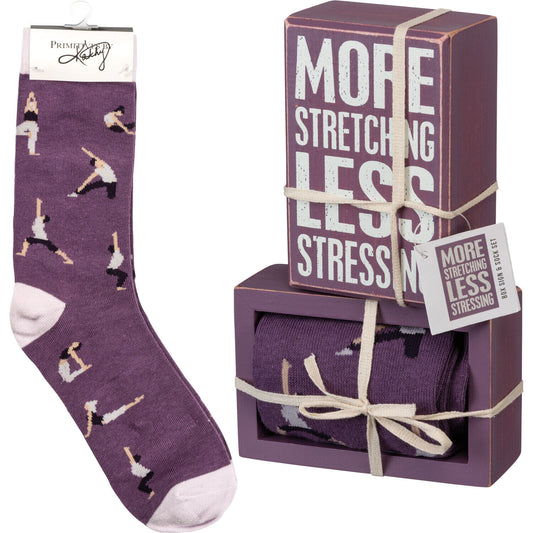 Primitives by Kathy Box Sign/Sock Set - More Stretching Less Stressing