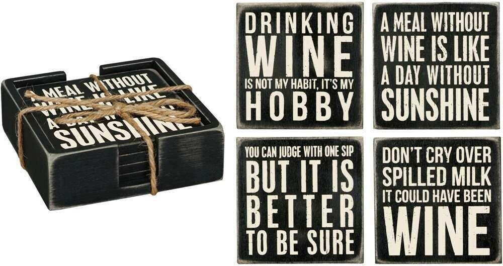 Primitives By Kathy 20018 Classic Black and White Coasters Set of 4 Wine