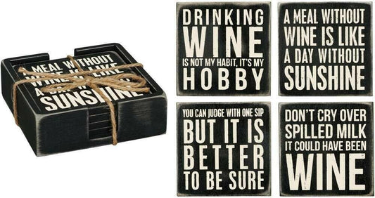Primitives By Kathy 20018 Classic Black and White Coasters Set of 4 Wine