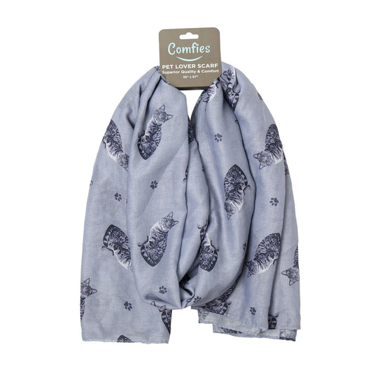 Silver Tabby Cat Lover Scarf, Year-round scarf, Lightweight material, 67"