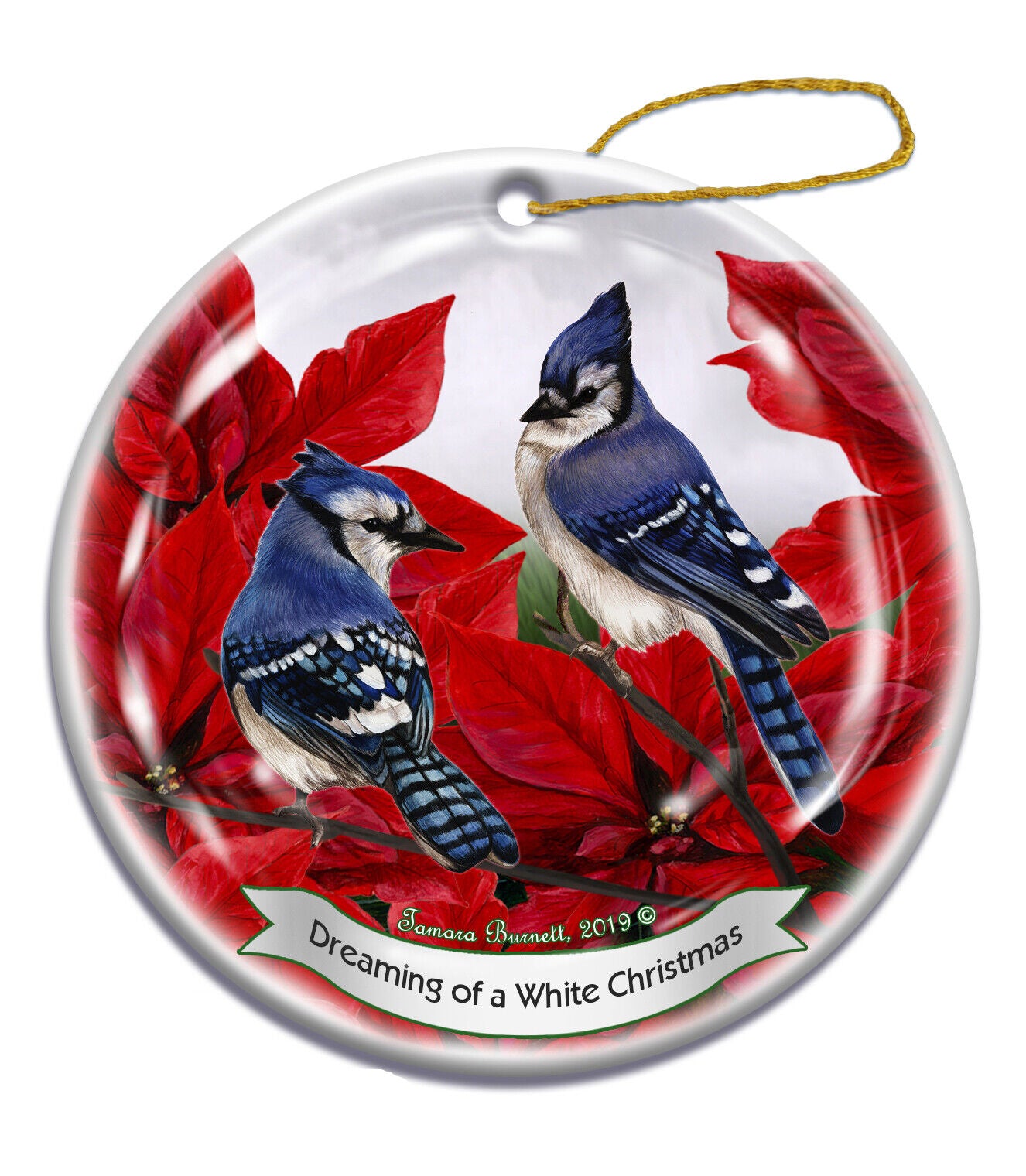 Holiday Pet Gifts Eastern Blue Jay Bird Porcelain Christmas Ornament