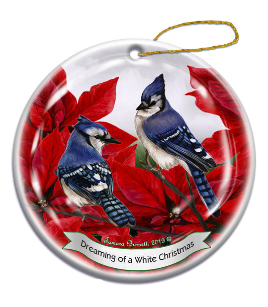 Holiday Pet Gifts Eastern Blue Jay Bird Porcelain Christmas Ornament