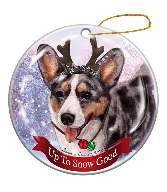 Holiday Pet Gifts Cardigan Corgi Blue Merle Dog Porcelain Christmas Ornament
