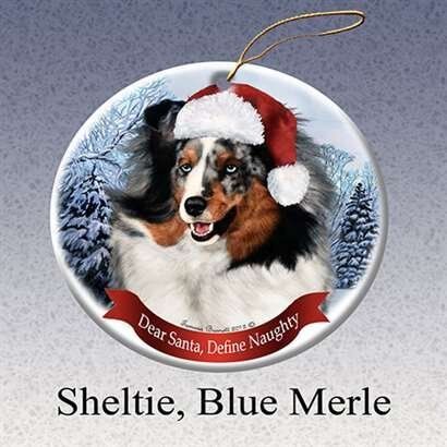 Holiday Pet Gifts Sheltie (Blue Merle) Santa Hat Dog Porcelain Ornament