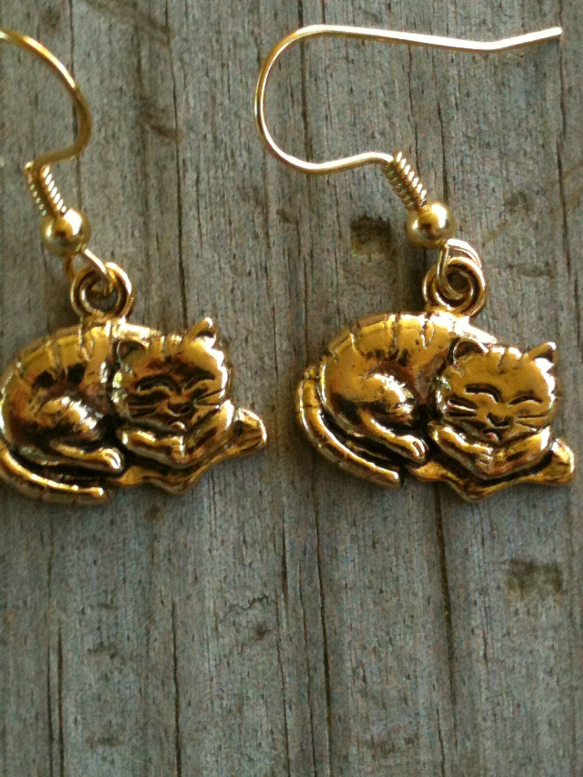 Gold Plated Pewter Sleeping Cat Earrings