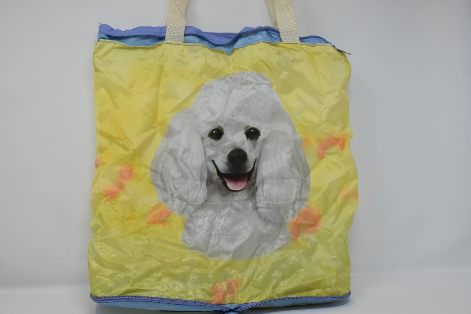 White Poodle Foldable Tote Bag - Durable, Waterproof - Zippered Market Tote