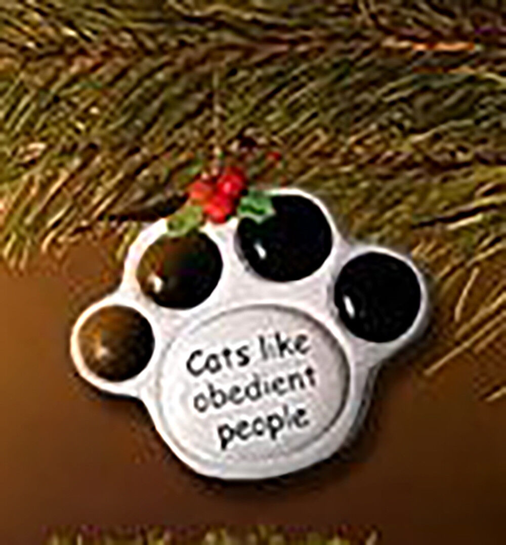 Ceramic Paw Print Christmas Ornament "Cats Like Obedient People"