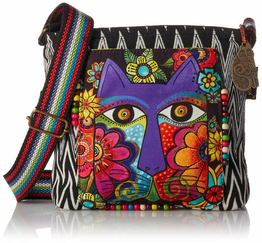 Laurel Burch Crossbody Bag, 11 by 2 by 10-Inch, Blossoming Feline