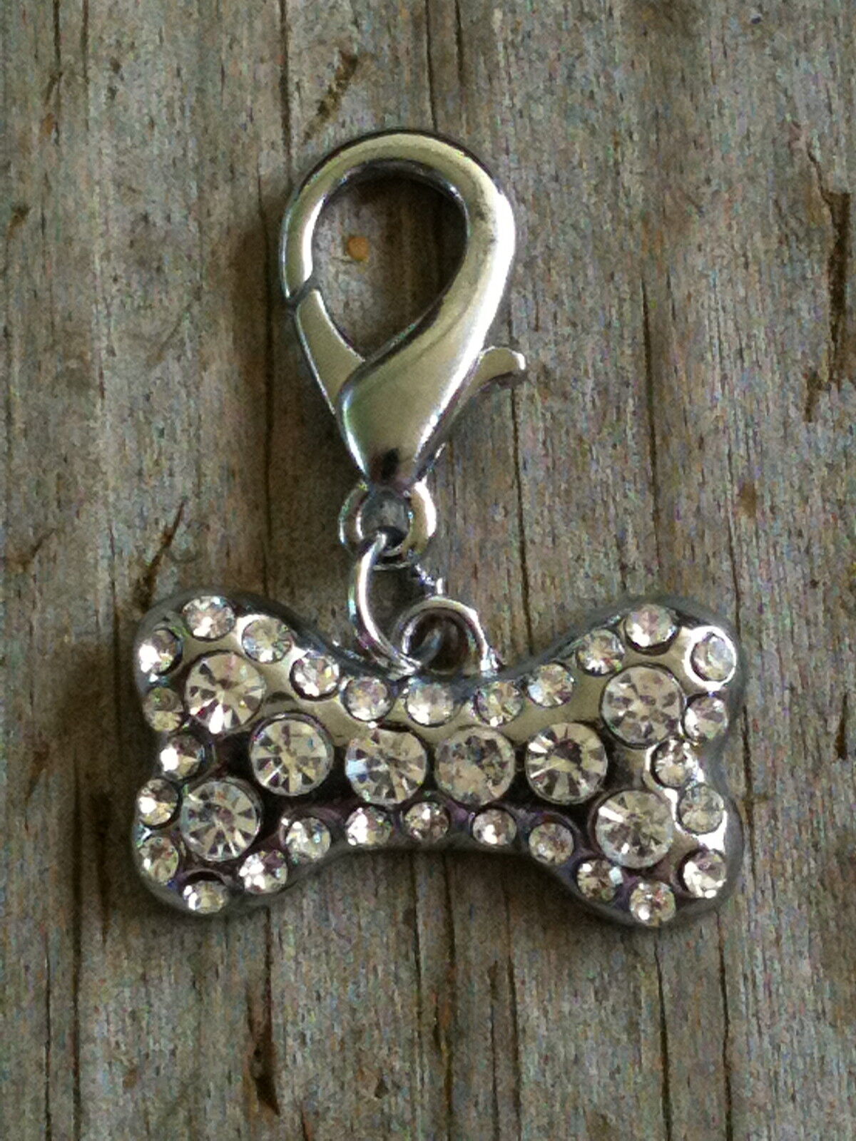 Clear Sparkling Crystal Bone Dog Collar Charm / Zipper pull