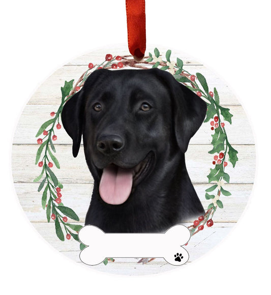 Black Lab Ornament - E&S Pets - DIY Personalizable, Ceramic Round Ornament