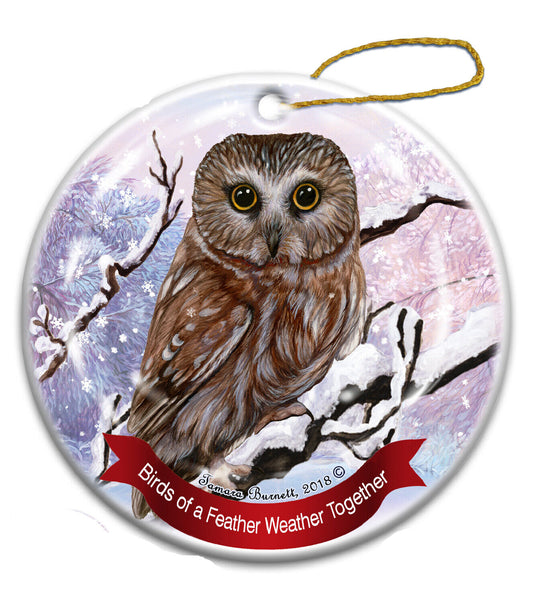 Holiday Pet Gifts Saw Whet Owl Bird Porcelain Christmas Ornament