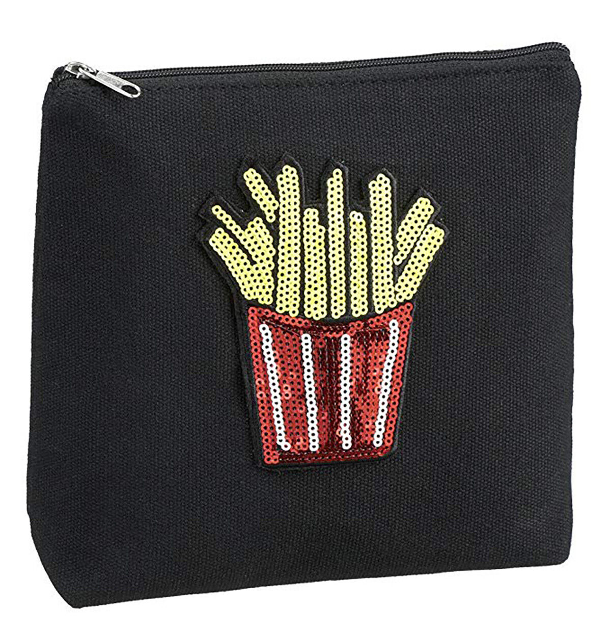 Ganz - Fun Food Black Cosmetic Bag, Sequin French Fries, 8 1/2" W. x 6 3/4" H.