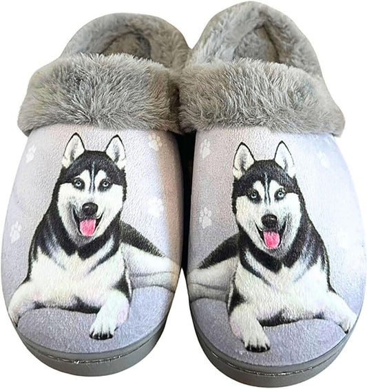 E&S Pets Siberian Husky Snugg Slippers for Pet Lovers - Fuzzy Memory Foam, L/XL