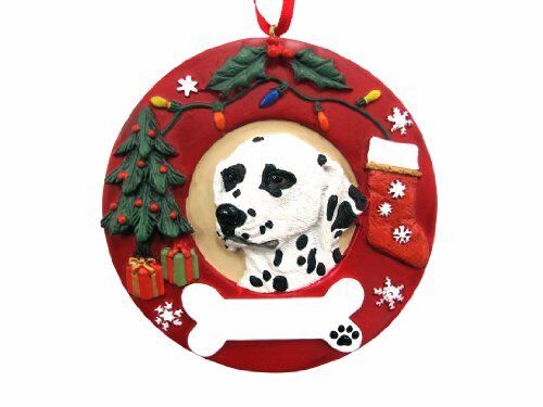 E&S Pets Dalmatian Christmas Ornament Wreath Shaped Easily Personalized