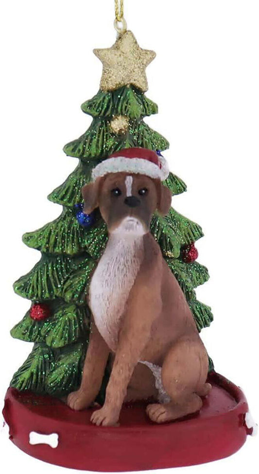 Kurt Adler Boxer With Santa Hat Christmas Tree Ornament, 4.25 "