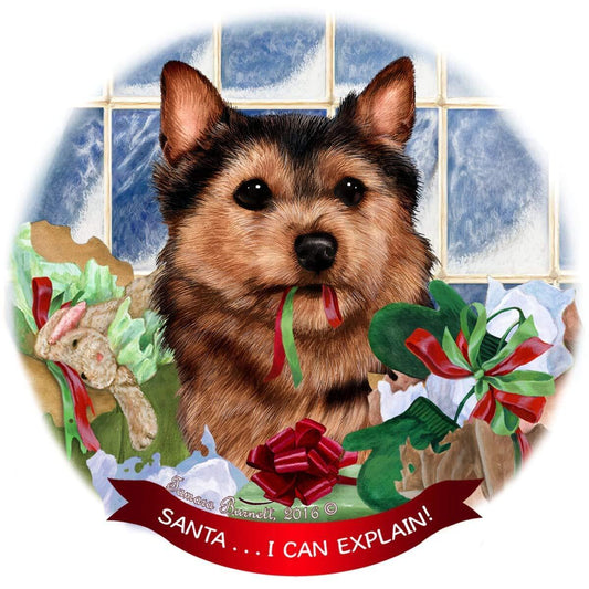 Norwich Terrier Black/Tan Dog Porcelain Ornament 'Santa. I Can Explain!'