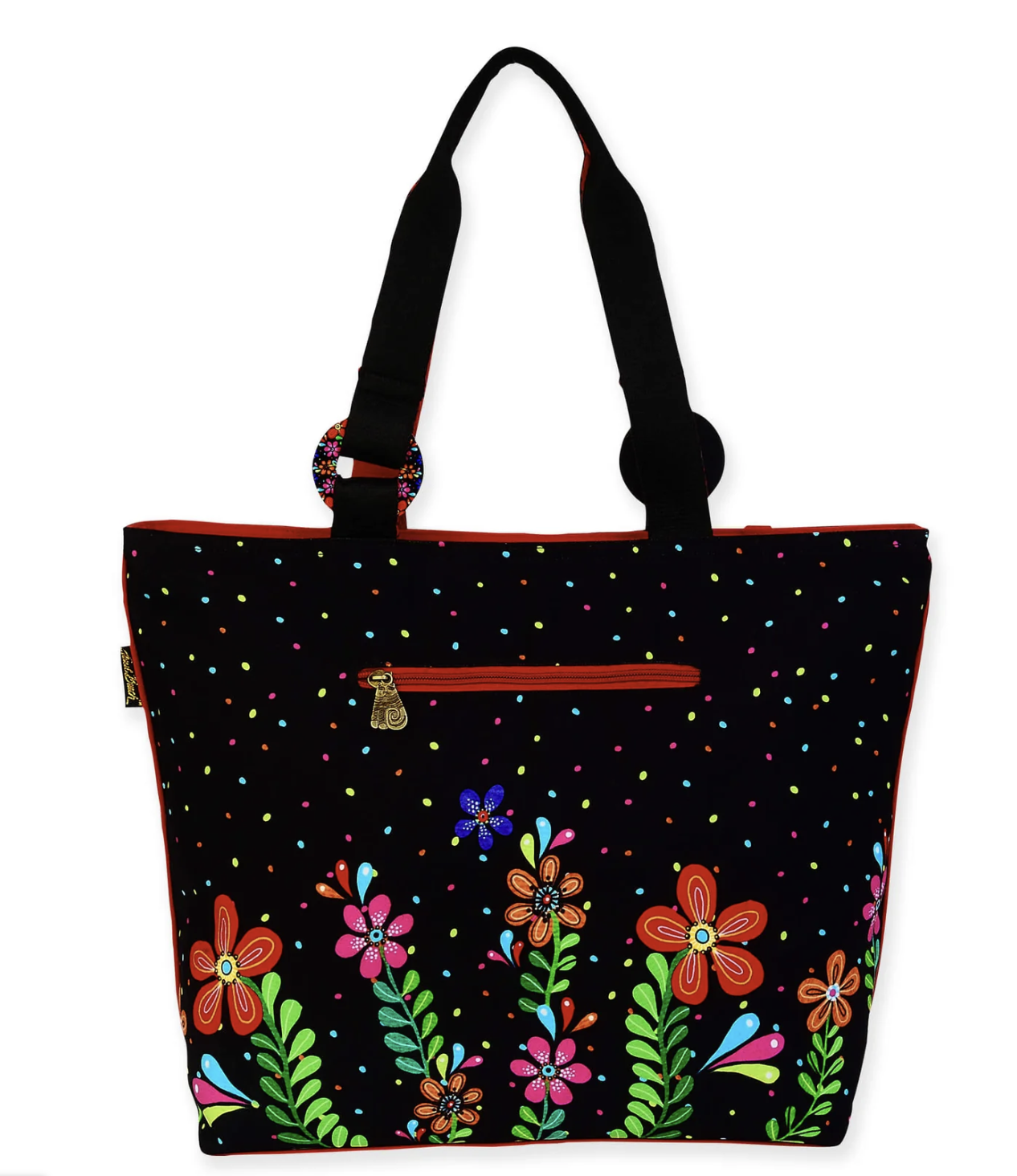 Sun'N'Sand Laurel Burch Kaleidoscope Kat Cat Black Tote Bag, 21" x 6.5" x 15"
