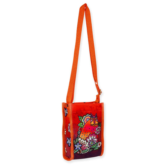 Laurel Burch Chant D'Oiseau Red Cat Neoprene Crossbody, 4.75 x 2 x 6.5"
